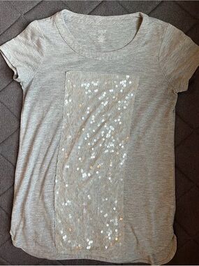 a.n.a Gray Short Sleeve Tee with Sequin Front Panel